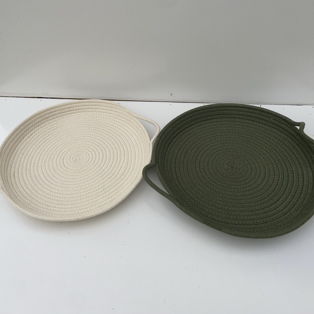 Woven Rope Tray 1 Large Cream 1 Large Green Boho Minimalist 15 Inch Double Hand